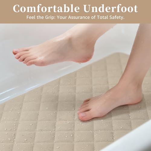 Yolife Bathtub Shower Mat Non Slip, Natural Rubber Bath Tub Floor Liner Mats with Strong Suction Cups for Inside Shower Bathroom, Machine Washable, Soft on Feet, 27.5 x 17 Inch, Brown - color: Brown