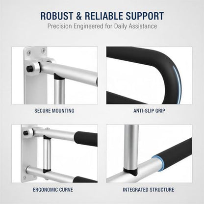 Toilet Safety Rail, 23.6 in Flip Up Foldable Wall Mount Grab Bar, Aluminum Alloy Bathroom Shower Assist Handrail with Anti-Slip Grip, Suitable for Elderly, Handicap, Pregnant & Post-Op Users
