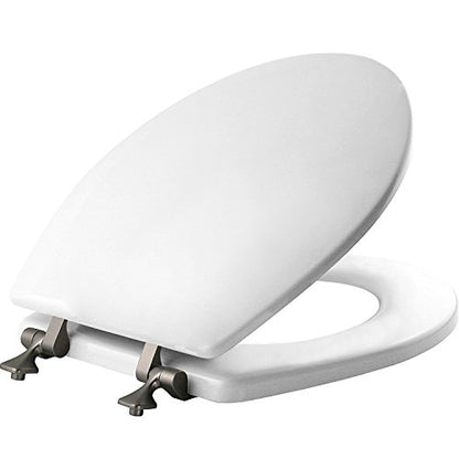 MAYFAIR 844BN 000 Toilet Seat with Brushed Nickel Hinges will Never Come Loose, ROUND , White, 1 Pack - ROUND - size: Round, style: Brushed Nickel Hinge