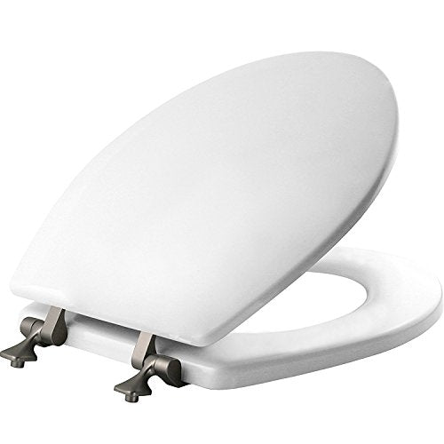 MAYFAIR 844BN 000 Toilet Seat with Brushed Nickel Hinges will Never Come Loose, ROUND , White, 1 Pack - ROUND - size: Round, style: Brushed Nickel Hinge
