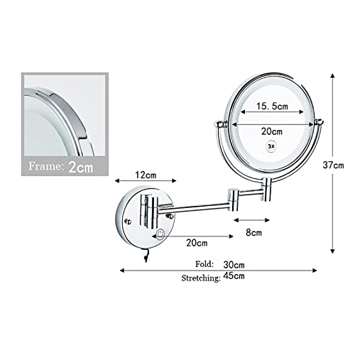 LED Makeup Mirror with Lights and 10x Magnification Vanity Mirror Wall Mounted Round Double Sided Vanity Magnifying with 360° Swivel Extendable Arm Make up Mirror,Black,Hard Wired ( Color : Black , Si