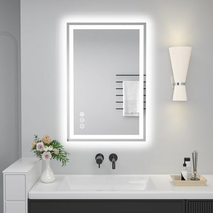 36"x 24" LED Bathroom Mirror with Lights, Anti-Fog, Dimmable, Backlit + Front Lit Smart Mirror, Lighted Bathroom Vanity Mirror for Wall, Shatter-Proof Tempered Glass(Horizontal/Vertical) | Front & Backlit, Memory Function, HD Tempered Glass Vanity Mirror,