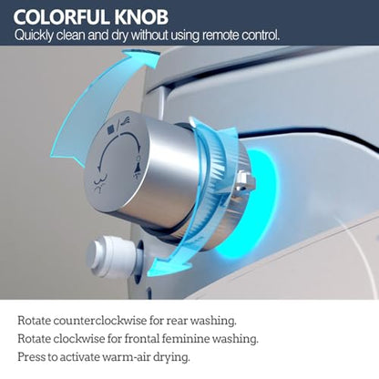Bidet Toilet Seat with Warm Water Wash, Air Dryer, Heated Seat, Remote Control, LED Display, Self-Cleaning Nozzle, Night Light & Multiple Cleaning Modes (Round)