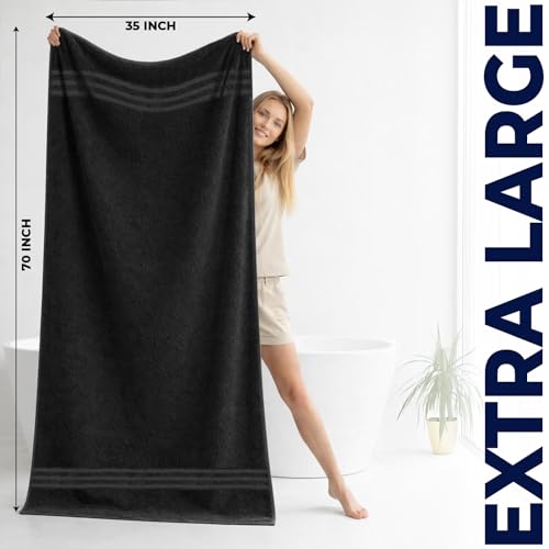 DAN River 2 Pack Bath Sheets Extra Large 35x70, Large Bath Towels for Adults, XL Oversized Heavy Duty Towel Set, 600 GSM 100% Ring Spun Cotton, Soft Quick Dry, Black - color: Black, size: Bath Sheet 35x70" (PK 2)