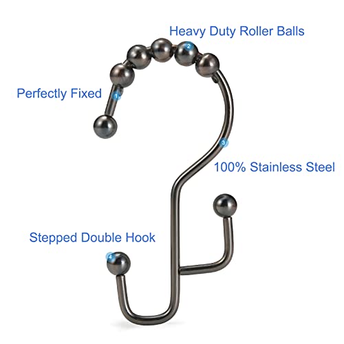 SUTINE Shower Curtain Rings & Hooks, Rust-Resistant Stainless Steel, Easy Sliding Double Hooks for Curtains & Liners, 12pcs-Bronze - color: Bronze