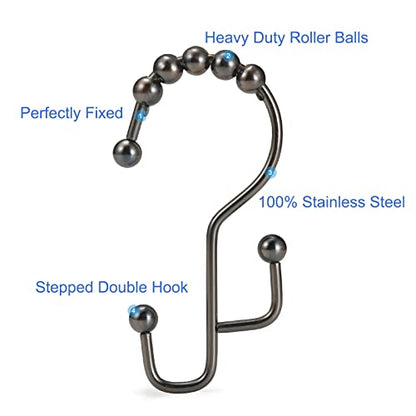 SUTINE Shower Curtain Rings & Hooks, Rust-Resistant Stainless Steel, Easy Sliding Double Hooks for Curtains & Liners, 12pcs-Bronze - color: Bronze