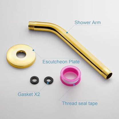 OFFO Shower Arm with Flange, 10 in Bright Gold Wall Mount Replacement Angle Shower Head Arm Wall-Mounted For Fixed Shower Head & Handheld Showerhead - color: Bright Gold, style: 10 in