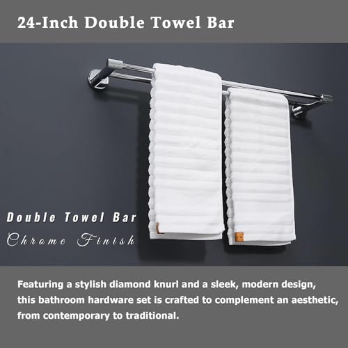 24-Inch Double Towel Bar,304 Stainless Steel, Chrome Finish & Stylish Knurled for Home, Hotel,& Apartment, Upgrade to a Premium Modern Bathroom - color: Chrome