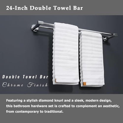 24-Inch Double Towel Bar,304 Stainless Steel, Chrome Finish & Stylish Knurled for Home, Hotel,& Apartment, Upgrade to a Premium Modern Bathroom - color: Chrome