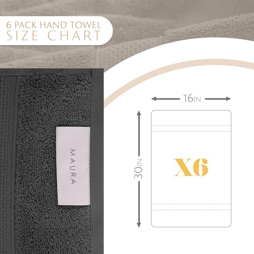 MAURA Grey Hand Towels for Bathroom. Luxury Turkish Cotton Bath Hand Towels Set of 6. Ultra-Soft, Thick & Plush - Space Gray - color: Space Gray, size: Hand Towel (6-Pack)