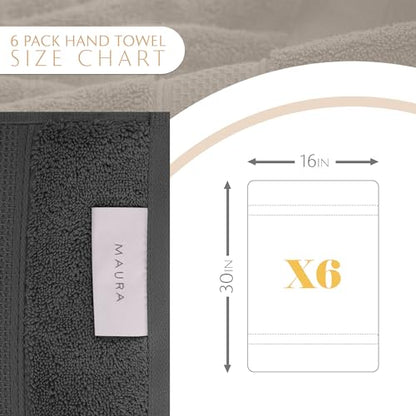 MAURA Grey Hand Towels for Bathroom. Luxury Turkish Cotton Bath Hand Towels Set of 6. Ultra-Soft, Thick & Plush - Space Gray - color: Space Gray, size: Hand Towel (6-Pack)