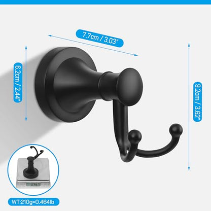 Black Bathroom Towel Hook, Matte Black Bathroom Robe Hook, Heavy Duty Double Towel Hooks Bath Modern Coat Clothes Hook Wall Mounted for Kitchen Washroom - color: Black