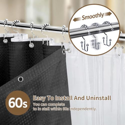 Siiluminisoy Shower Curtain and Liner Set, Waffle Shower Curtain Set with 12 Stainless Steel Hooks, Waterproof Luxury Fabric Shower Curtains for Bathroom and Hotel, Black, 72" W x 72" H - color: Black, size: 72"W x 72"L (Pack of 1)