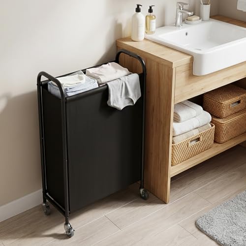 GRANNY SAYS Laundry Hamper, Slim Basket with Wheels and Handles, Black, 80L - color: Black, size: 80L