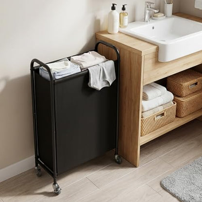 GRANNY SAYS Laundry Hamper, Slim Basket with Wheels and Handles, Black, 80L - color: Black, size: 80L