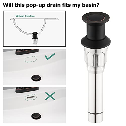 Bathroom Sink Drain Without Overflow, Metal Pop Up Drain for Vessel Sink, Oil Rubbed Bronze, 2108603 - color: Oil Rubbed Bronze, style: Without Overflow