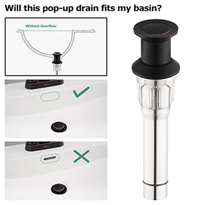Bathroom Sink Drain Without Overflow, Metal Pop Up Drain for Vessel Sink, Oil Rubbed Bronze, 2108603 - color: Oil Rubbed Bronze, style: Without Overflow