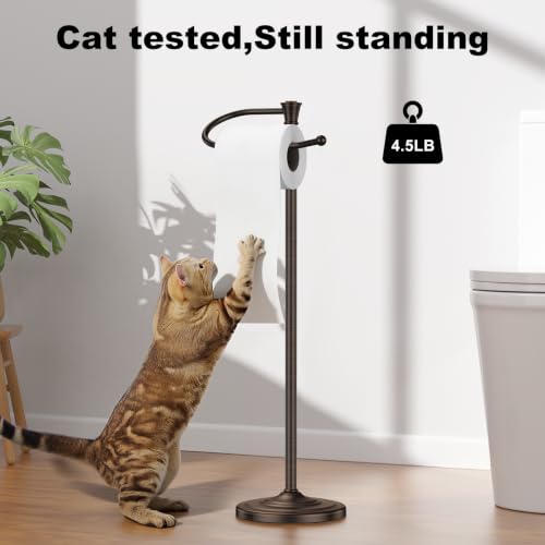 Toilet Paper Holder Free Standing, 25” H Stainless Steel Oil Rubbed Bronze Toilet Paper Stand, Weighted Base Floor Tissue Roll Holder for Bathroom,Toilet Roll Stand - color: Oil Rubbed Bronze