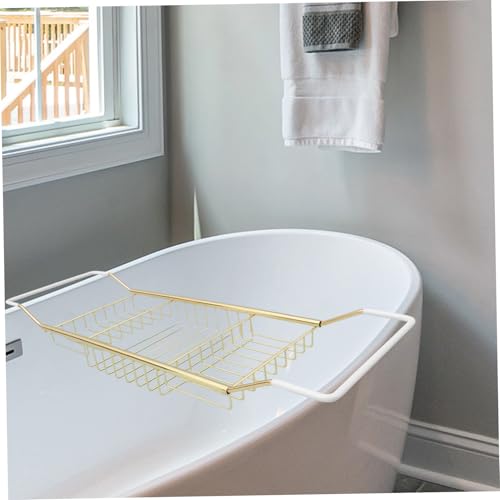 Luxshiny Stainless Steel Bathtub Tray Expandable - Shower Rack for Bathing Essentials Holder for Phone Soap Towels Reading Materials Finish - color: Golden