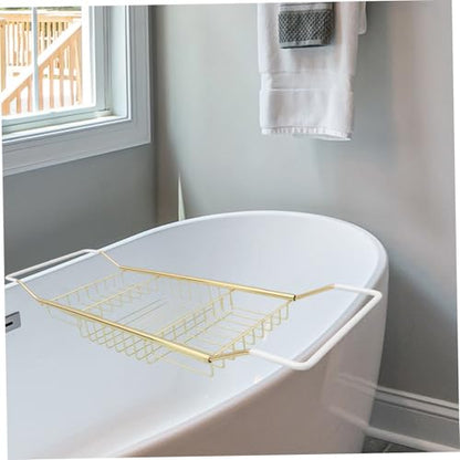 Luxshiny Stainless Steel Bathtub Tray Expandable - Shower Rack for Bathing Essentials Holder for Phone Soap Towels Reading Materials Finish - color: Golden