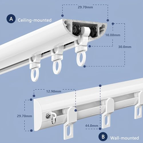 Ultra-Thin Curved Curtain Track Aluminium Ceiling Wall Mount Tracks Sliding Curtain Rail Rod System for Curtains Room Divider Living Room Bedroom Shower RV(White-A,100cm/3.28ft) - color: White-a, size: 100cm/3.28ft