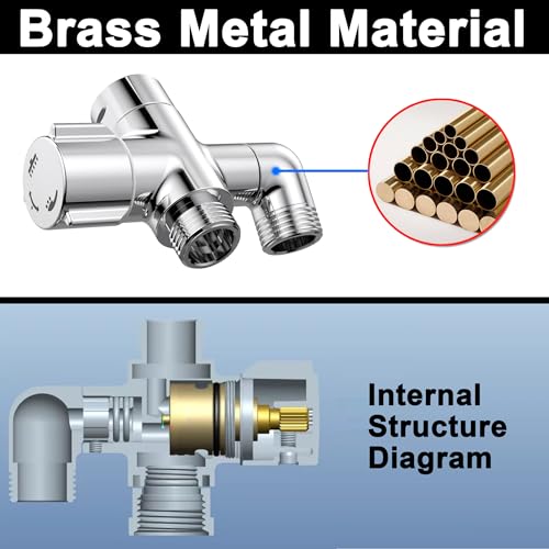 Solid Brass 3 Way Shower Arm Diverter Valve for Handheld Shower Head and Fixed Spray Head, G1/2 Universal Bathroom System Component Replacement Part (Chrome Finish) - color: Chrome