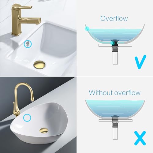 KAIYING Pop Up Drain, Bathroom Vessel Sink Drain | with Overflow, Detachable Basket Drain Stopper Assembly, Anti-Clogging & Anti-Explosion Strainer, Brushed Champagne Gold - color: Brushed Champagne Gold, style: With Overflow
