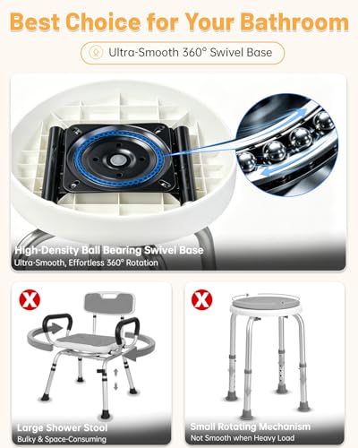 HSA/FSA Swivel Shower Chair for Inside Shower, Upgraded Small Shower Chair with Back, Adjustable Shower Stool for Inside Shower, Shower Chair for Inside tub Bath Stool for Senior/Pregnant