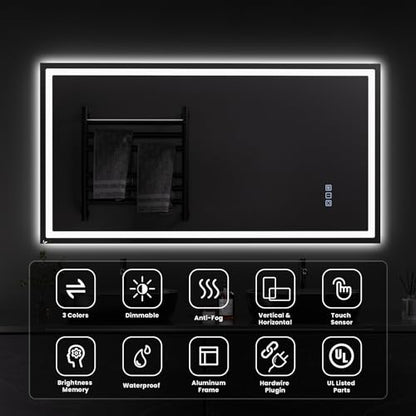 QAOYEDE 24"x45" LED Bathroom Mirrors for Wall, Bathroom Mirror with Lights - size: 45''x24''