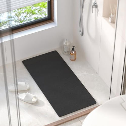 HITSLAM Bathtub Mat Non Slip, 35 x 16 Inch Long Soft PVC Loofah Shower Mat, Bath Mat for Tub Without Suction Cups, Quick Drying Bath Tub Mat for Shower and Bathroom, Easy to Clean, Black - color: Black