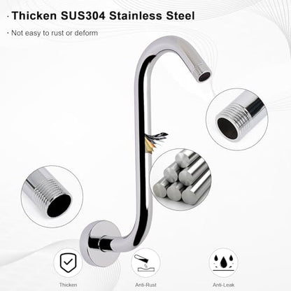 S Shaped Shower Arm, High Rise Shower Head Extension Pipe Standard 1/2" Connection with Flange, Awesome Shower Experience-Stainless Steel Bathroom Accessory(10 Inch S Shape, Chrome Finish) - color: Chrome Finish, style: 10" S Shape