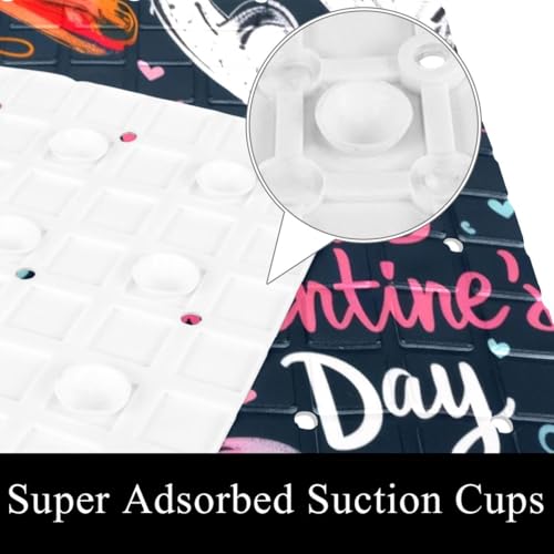Non Slip Bath Mat for Tub, 15.1 x 26.8 Inch Bathtub Mat Machine Washable Shower Mat with Drain Holes and Suction Cups, Doodle Valentine's Day Colorful Hearts - color: Multi 10