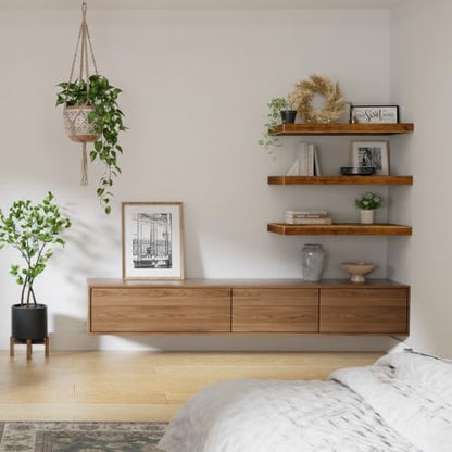 QEEIG 12" Deep Floating Shelves for Wall - 12 x 24 inch Book Shelf Bathroom Bedroom Kitchen Living Room Hanging Bookshelf Farmhouse Set of 3, Brown (026-60BN3) - color: A. Brown, size: 23.6" x 12"