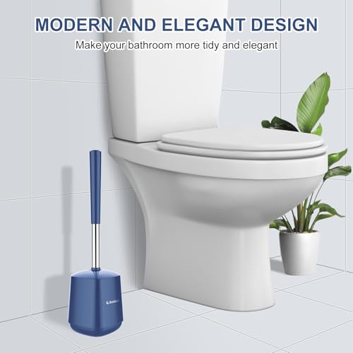 SetSail Toilet Brush and Holder, Self Closing Lid Toilet Bowl Brushes Holder and Extra Long Handle Ventilated Toilet Brush Set for Bathroom Cleaning, Nylon Bristles, 2 Packs-Dark & Blue - color: Dark Blue, size: 2 packs
