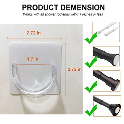 Venupple Shower Rod Holder, 2 Packs Tension Curtain Rod Bracket No Drilling, Adhesive Shower Rod Retainer Shower Curtain Rod Holder | Shower Curtain Rod not Included Transparent | Adhesive Shower Rod Retainer Shower Curtain Rod Holder for Wall| Shower Cur