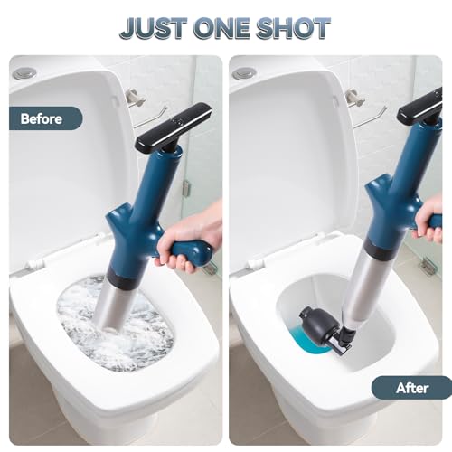 Toilet Plunger, High Pressure Drain Unclogger Plungers with Pressure Gauge, Toilet Auger Air Drain Blaster, Versatile Heavy Duty Clog Remover for Bathroom, Kitchen, Floor Drain - color: Blue