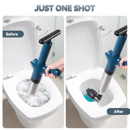 Toilet Plunger, High Pressure Drain Unclogger Plungers with Pressure Gauge, Toilet Auger Air Drain Blaster, Versatile Heavy Duty Clog Remover for Bathroom, Kitchen, Floor Drain - color: Blue