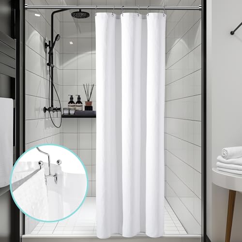 3 in 1 Shower Curtain Set, Waffle Shower Curtain and Liner Set with 6 Double Sided Shower Curtain Hooks, 258GSM Luxury Weighted Cloth Shower Curtain for Shower Stall, 36 W x 72 H, White - color: White, size: 36"W x 72"L (Pack of 1)