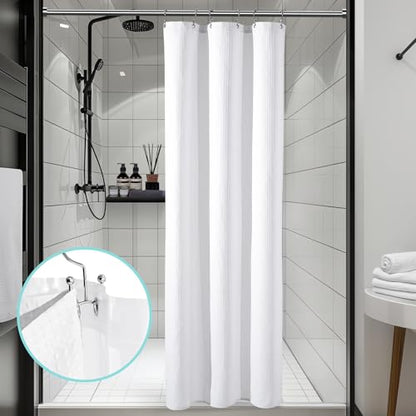 3 in 1 Shower Curtain Set, Waffle Shower Curtain and Liner Set with 6 Double Sided Shower Curtain Hooks, 258GSM Luxury Weighted Cloth Shower Curtain for Shower Stall, 36 W x 72 H, White - color: White, size: 36"W x 72"L (Pack of 1)