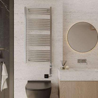 Smart Towel Warmer with Timer and Temperature Control, Plug-in/Hardwired Towel Rack Heater Compatible with Alexa and Google Home, Large Liquid Filled Smart Towel Heated Rails, Brushed