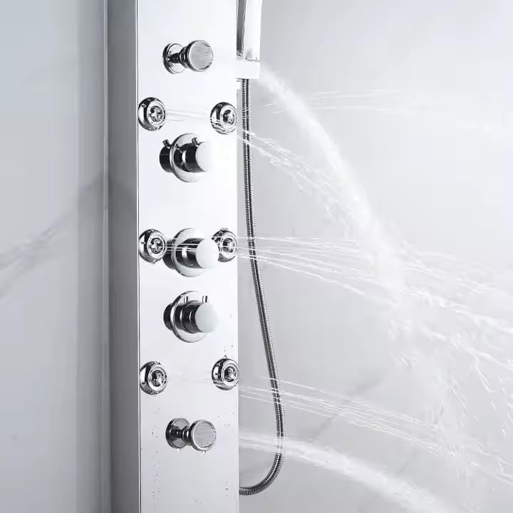 8 in 1 Shower Panel Tower System Stainless Steel 304 Thermostatic System with LED Rainfall, Hot & Cold Water Adjustable, Hand Shower, Body Mist Spray (Chrome Finish)