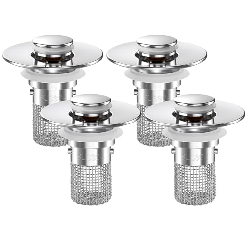 Bathroom Sink Drain Strainer,(4PCS) Pop-up Sink Drain Strainer with Removable Stainless Steel Strainer Basket Hair Catcher, Bathroom Sink Strainer for Bathroom Sink Stopper Replacement - color: Sliver-4