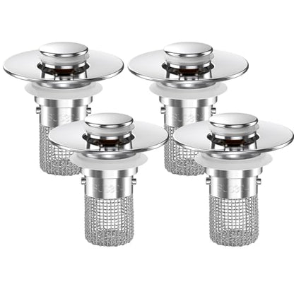 Bathroom Sink Drain Strainer,(4PCS) Pop-up Sink Drain Strainer with Removable Stainless Steel Strainer Basket Hair Catcher, Bathroom Sink Strainer for Bathroom Sink Stopper Replacement - color: Sliver-4