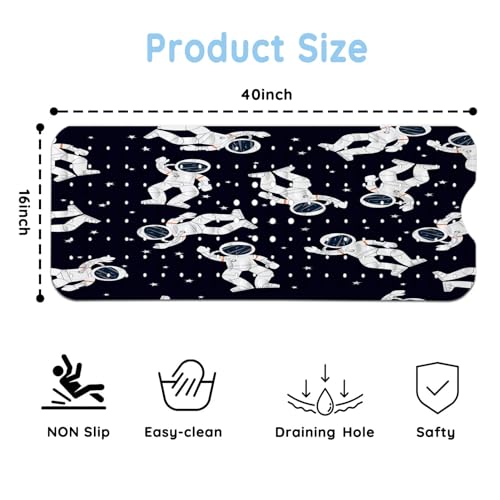 Bathtub Mats for Kids, Black Astronaut Bath Mat for Tub Non Slip, 40 X 16 Inch Large Washable Bathtub Mat Non Slip for Showers with Drain Holes and Suction Cups - color: Black Astronaut