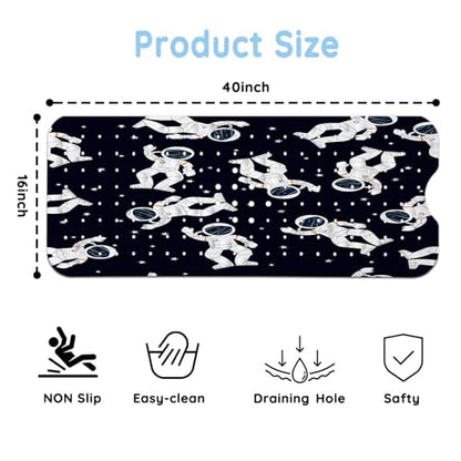 Bathtub Mats for Kids, Black Astronaut Bath Mat for Tub Non Slip, 40 X 16 Inch Large Washable Bathtub Mat Non Slip for Showers with Drain Holes and Suction Cups - color: Black Astronaut