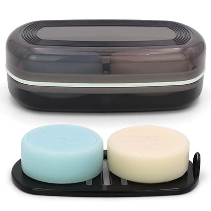 AIMAIAIMAI Shampoo Bar Holder Travel Case for Two Bars – Compatible with Most Solid Shampoo & Conditioner Bars, Large Soap Container for Bathroom or Travel (1 Pack, Black Style A-Large) - color: Black Style A-large