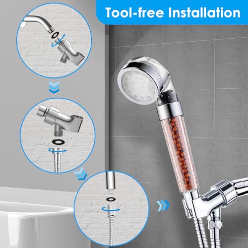 Vacto Temperature Controlled 3-color Changing Shower Head Kit, Water Saving Showerheads with Filtration Beads, LED High Pressure Handheld Shower Head Set with Hose and Bracket - color: Temperature Controlled Shower Head Set