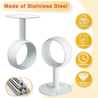 Alise Curtain Rod Holder Bracket 2''Dia,Closet Rod Holders Wall Mount,4Pcs | Ceiling Mounted Curtain Rod Flange Brackets,Ceiling Curtain Rod Brackets for Bathroom Curtain,Stainless Steel White Finish - color: White Finish, size: 51mm/2-Inch Dia.