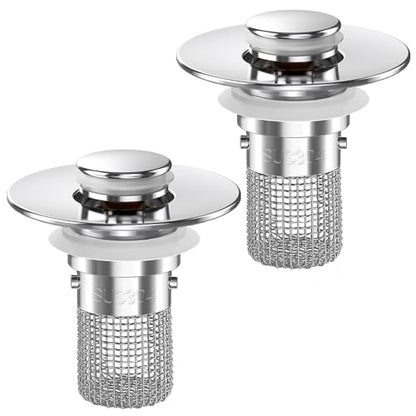 Bathroom Sink Drain Strainer,(2PCS) Pop-up Sink Drain Strainer with Removable Stainless Steel Strainer Basket Hair Catcher, Bathroom Sink Strainer for Bathroom Sink Stopper Replacement - color: Sliver-2