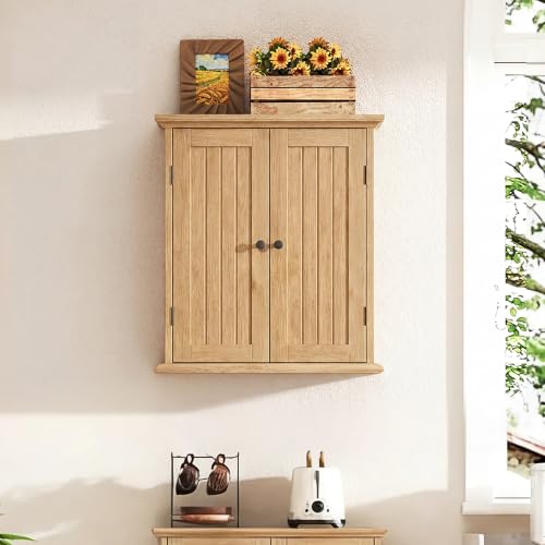 ChooChoo Bathroom Wall Cabinet with 2 Doors, Over The Toilet | 8.8"D x 21.1"W x 24"H, Medicine Cabinet, Adjustable Shelves, Cupboard, Natural - color: Natural, size: 8.8"D x 21.1"W x 24"H